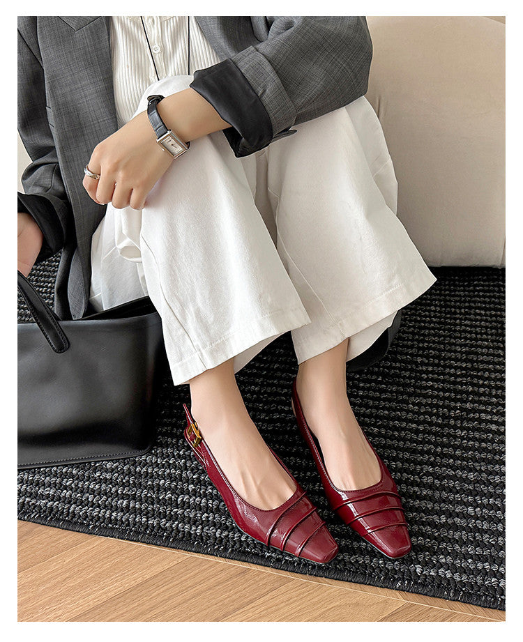 Karin Luna French Retro Square Toe Wrinkled Closed-Toe Sandals