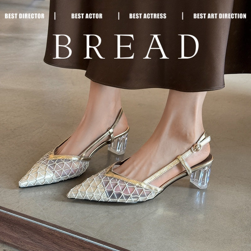Karin Luna Mesh Series~Crystal Heel Pointed Toe Mesh Elegant Sandals