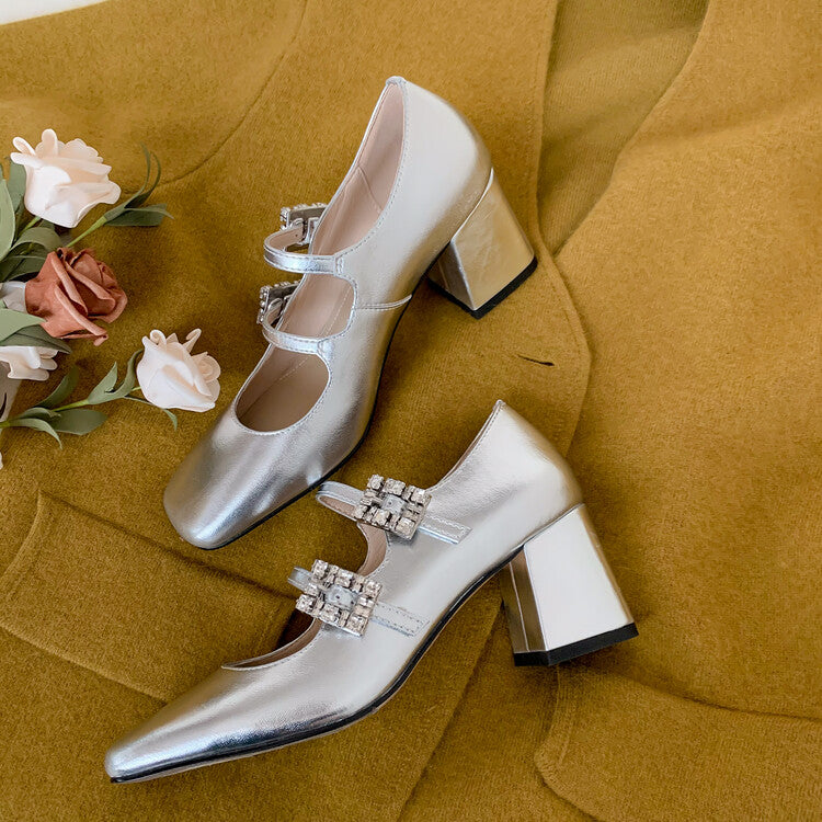 Karin Luna In Stock In stock   The heroine Ao~Square Toe High Heel One Strap Popular Rhinestone Mary Jane Shoes