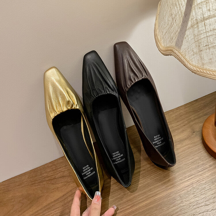 Karin Luna fell in love at first sight~ Spot Goods  Spot Goods Vintage Wrinkled Hollow Soft Sheepskin Elegant Versatile Single Shoes
