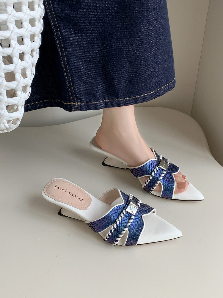 Karin Luna Fish Skin Series~Minimalist Pointed Toe Hot-Selling Unique Heel Slippers