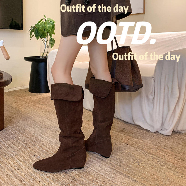 Karin Luna In Stock Spot Goods Vintage Cowhide Leather Two-Way Wear Pointed Toe Height-Increasing Long Boots