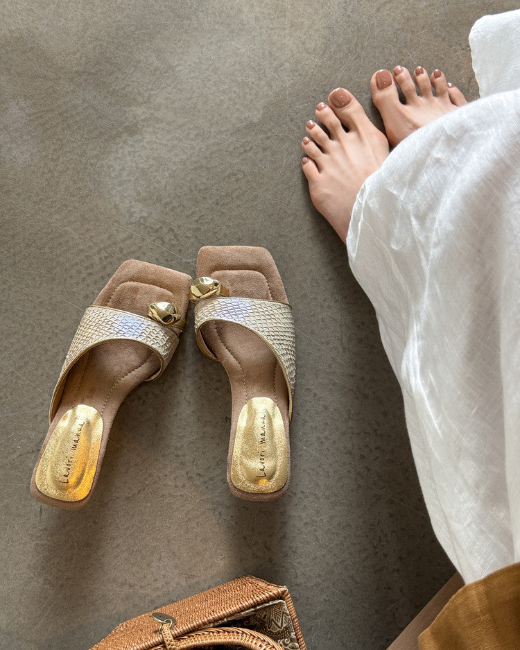 Karin Luna Fish Skin Series~Minimalist Square Toe Popular Irregular Heel Slippers