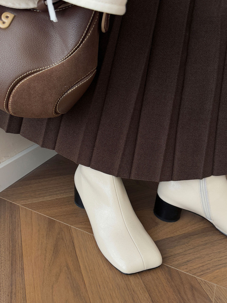 Karin Luna French Style Square Toe Chunky Heel Ankle Boots