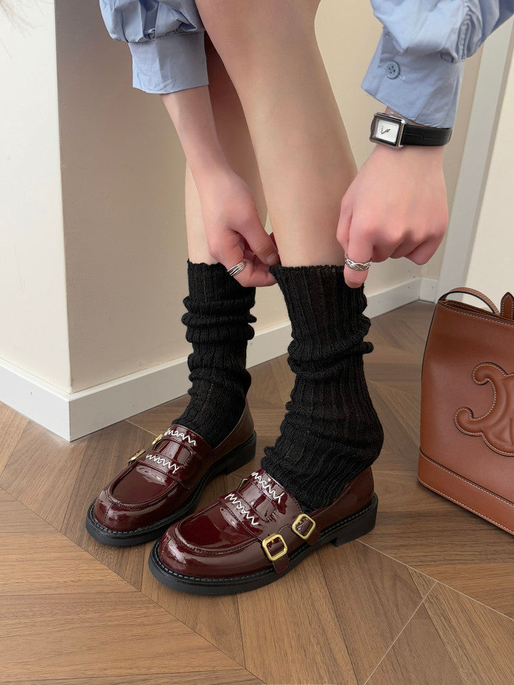 Karin Luna In Stock Spot Goods  Retro Style Slip-On Metal Buckle Loafers