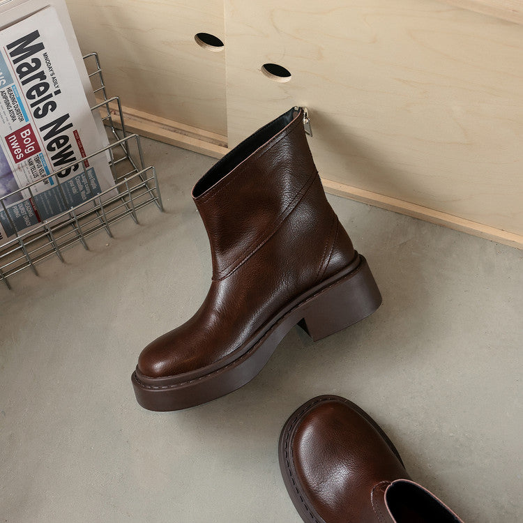 Karin Luna Niche Diagonal Zipper Basic Thick Sole Short Boots