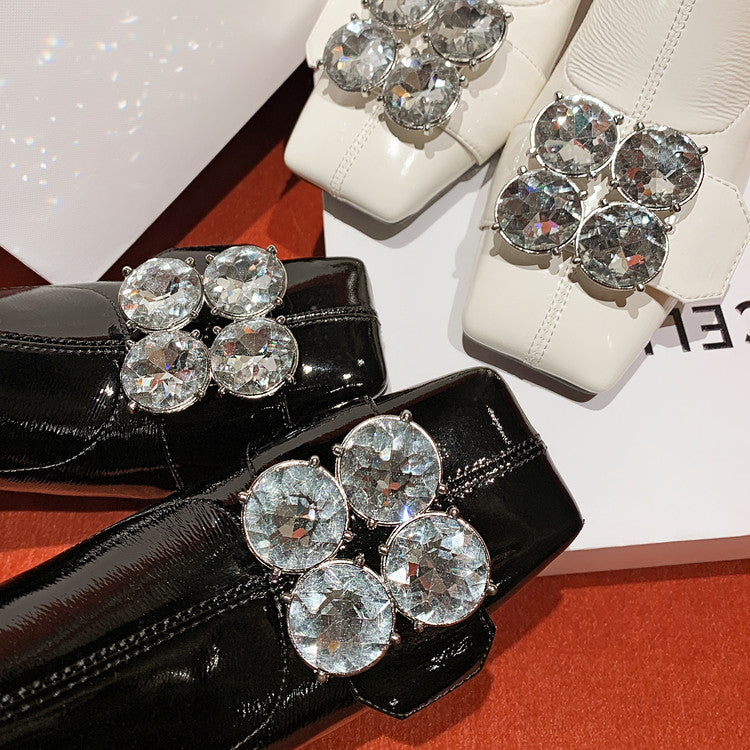 Karin Luna In Stock  Elegant Style Square Toe Rhinestone Chunky Heel Ankle Boots