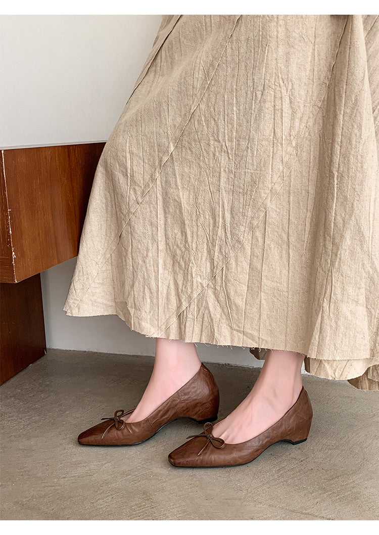 Karin Luna Full Layer Inside and Out~Basic Versatile Small Square Toe Butterfly Knot Irregular Heel Single Shoes