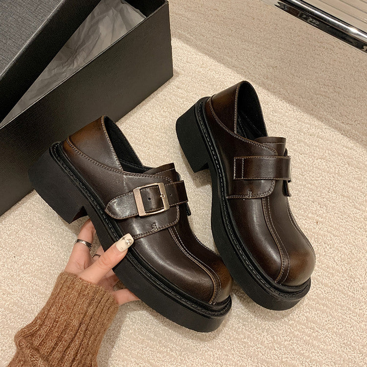 Karin Luna In Stock Spot Goods Metal Round Toe Cow Leather Thick Sole Flats
