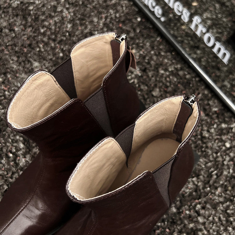 Karin Luna In Stock Spot Goods Elegant Stretch Fabric Patchwork Pointed Toe Chunky Heel Short Boots