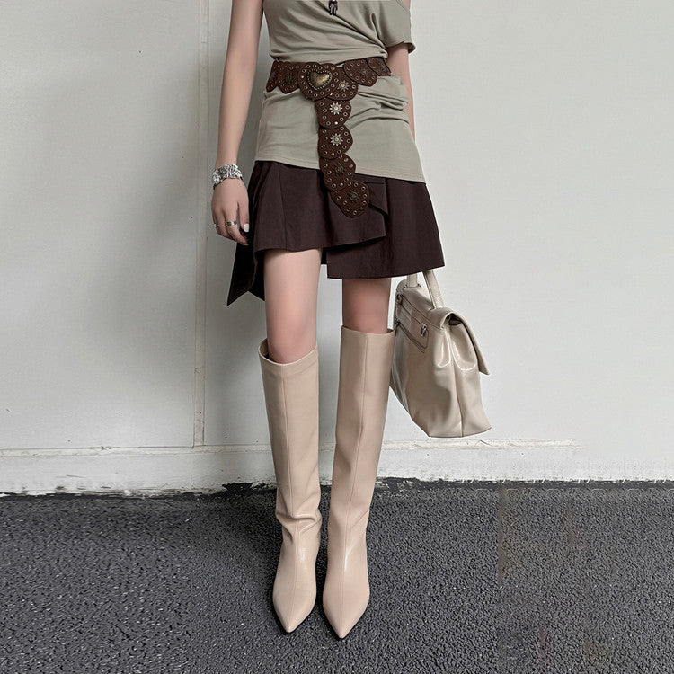 Karin Luna Hot-Selling Internal Height Increase Pointed Toe Straight-Leg Hot-Selling Long Boots