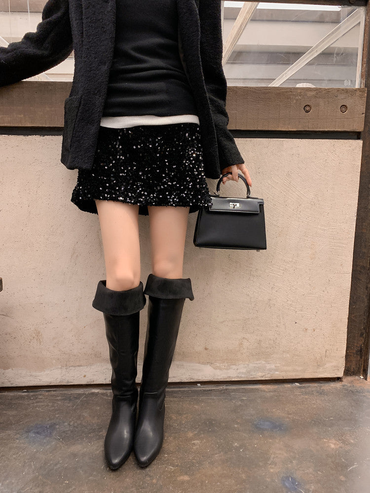 Karin Luna In Stock Spot Goods Vintage Cowhide Leather Two-Way Wear Pointed Toe Height-Increasing Long Boots