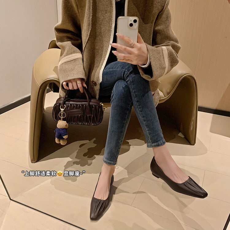 Karin Luna fell in love at first sight~ Spot Goods  Spot Goods Vintage Wrinkled Hollow Soft Sheepskin Elegant Versatile Single Shoes