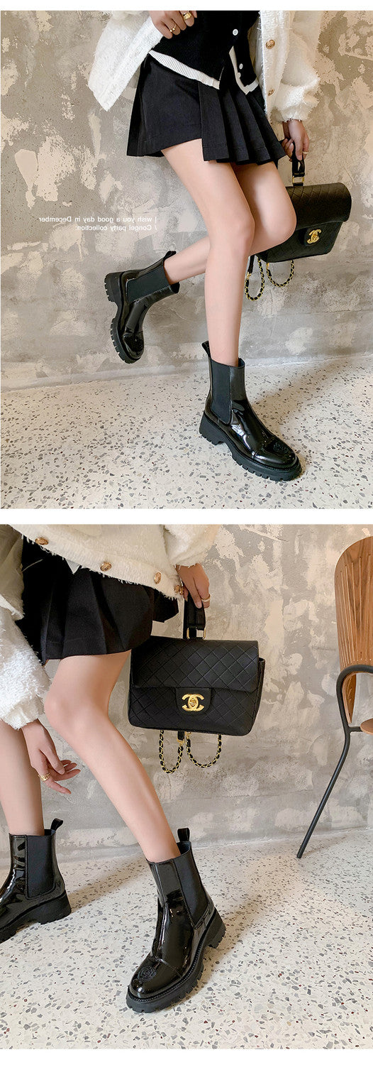 Karin Luna In Stock Spot Goods  Classic Embroidered Camellia Round Toe Thick Sole Chelsea Boots