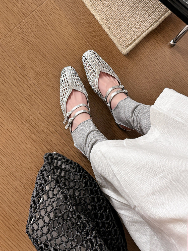 Karin Luna In Stock Spot Goods Hollow Woven One-Strap Closed-Toe Slippers