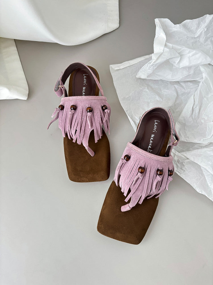 Karin Luna  Tassel Series~Spot Goods  In-stock Clip-toe Square Toe Sandals