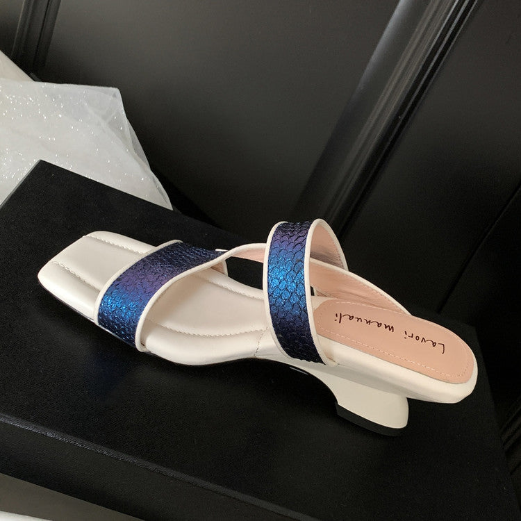Karin Luna Fish Skin Series~Minimalist Square Toe Popular Irregular Heel Slippers