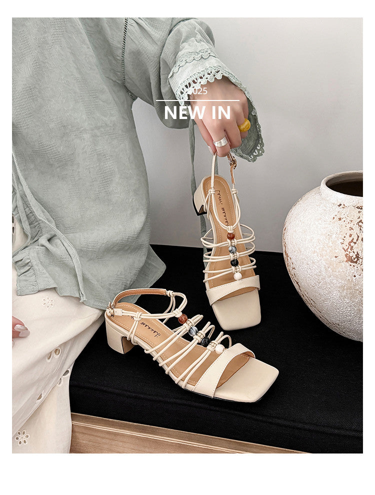 Karin Luna Bohemian Vacation Style~Square Toe Open Toe Sandals