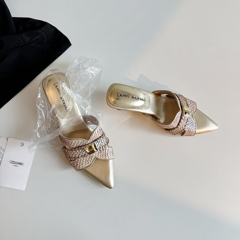 Karin Luna Fish Skin Series~Minimalist Pointed Toe Hot-Selling Unique Heel Slippers