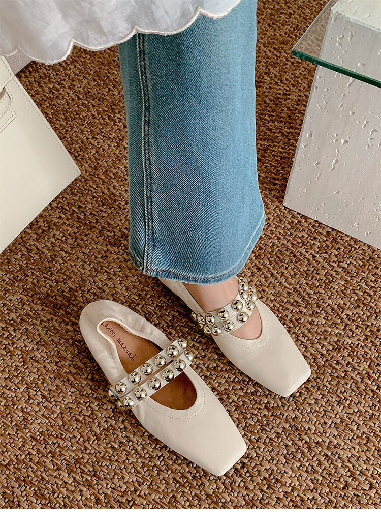 Karin Luna In Stock Spot Goods  Pig Nose Metal Strap Super Soft Granny Full Leather Mary Jane Shoes