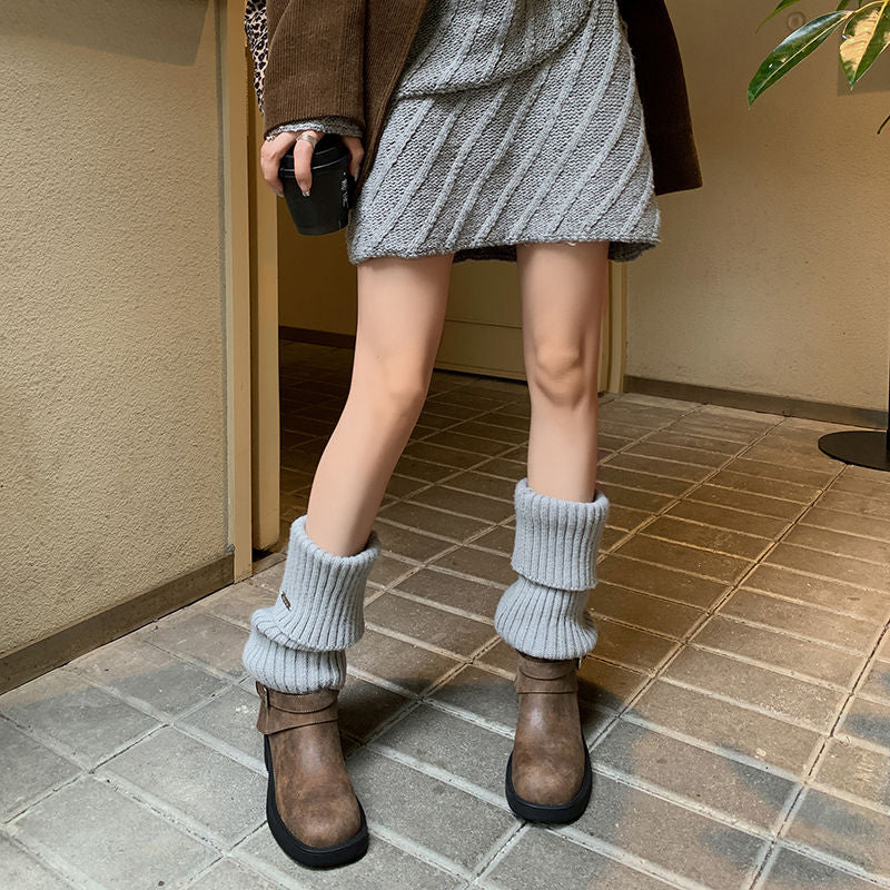 Karin Luna In Stock Spot Goods Versatile Basic Round Toe Belt Buckle Thick Sole Tube Boots