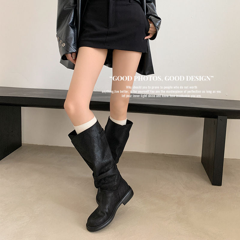Karin Luna In Stock Spot Goods   Heavy-duty Edition Highly Consuming Material Round Toe Long Boots