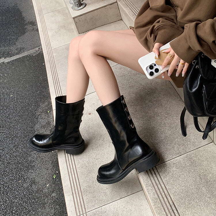 Karin Luna Classic Basic Style   Convertible Foldable Hidden Buckle Snow Fur Shoes Full cowhide Basic Flat Short Boots