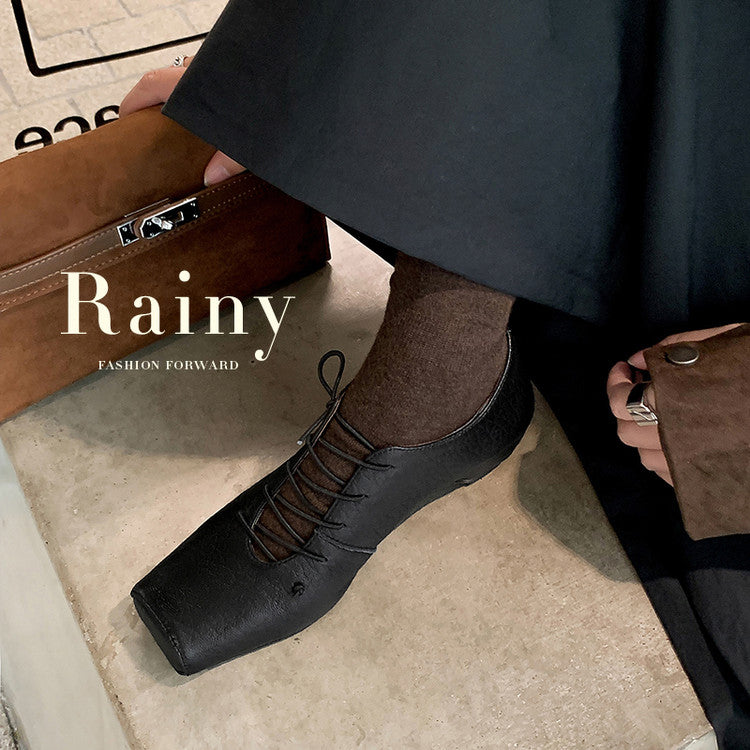 Karin Luna In Stock Spot Goods Elephant Pattern Series~Square-Toed Old Money Style Internal Height-Increasing Flats