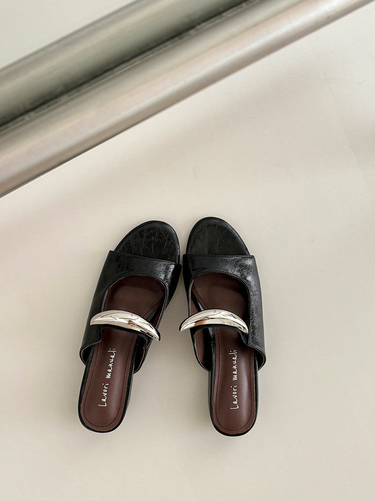 Karin Luna In Stock Spot Goods  Metal Buckle Round Toe Strap Slippers