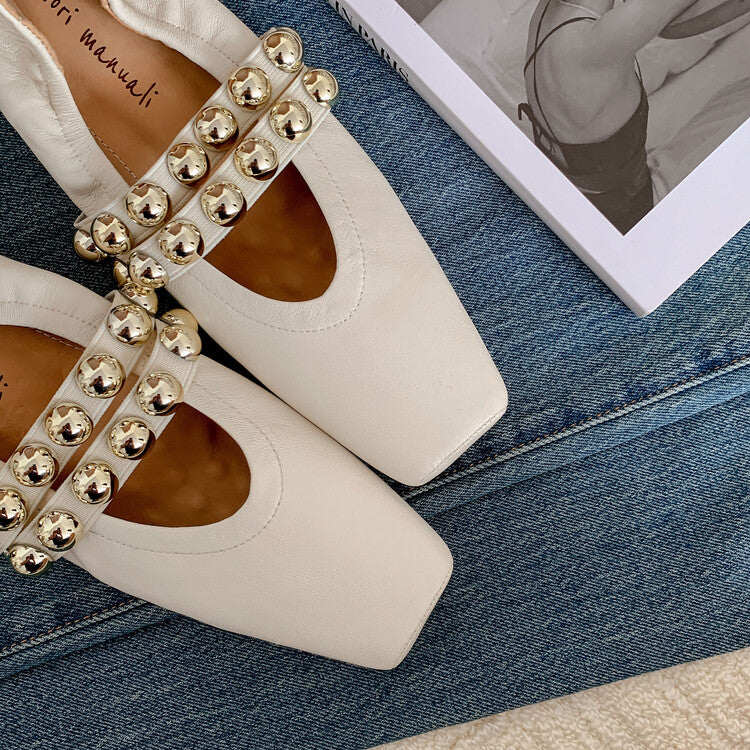 Karin Luna In Stock Spot Goods  Pig Nose Metal Strap Super Soft Granny Full Leather Mary Jane Shoes
