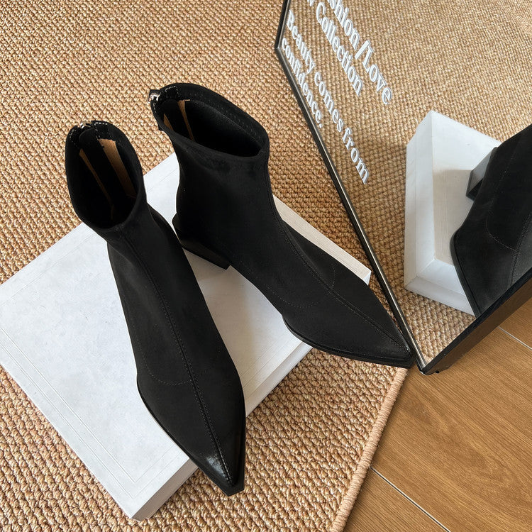Karin Luna In Stock In Stock Elastic Slim Pointed Toe Chunky Heel Basic Ankle Boots