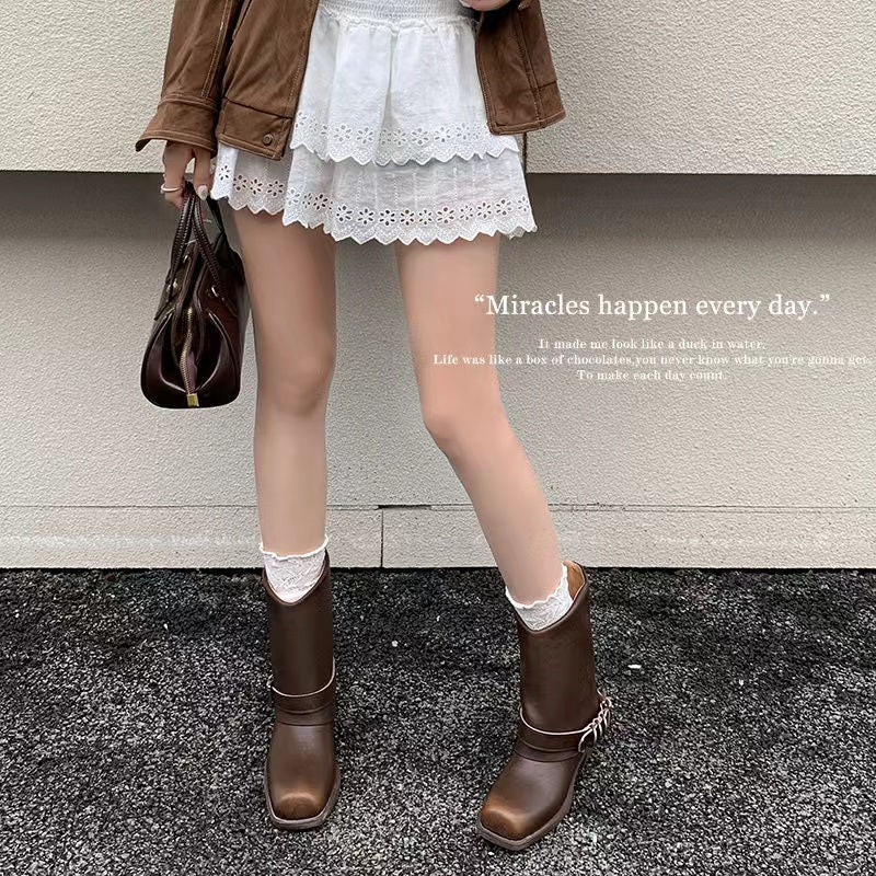 Karin Luna Elegant Style Square Toe Belt Buckle Pants Boot Short Boots