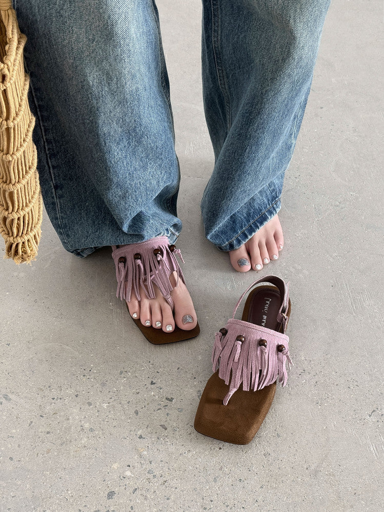 Karin Luna  Tassel Series~Spot Goods  In-stock Clip-toe Square Toe Sandals