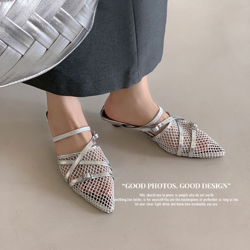 Karin Luna In Stock  Spot Goods  Mesh Series Elegant Closed-Toe Belt Buckle Slippers