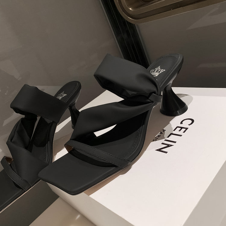 Karin Luna Best-selling in stock Minimalist Style  All-Matching Irregular Ultra-Soft Strap Square Toe High Heels