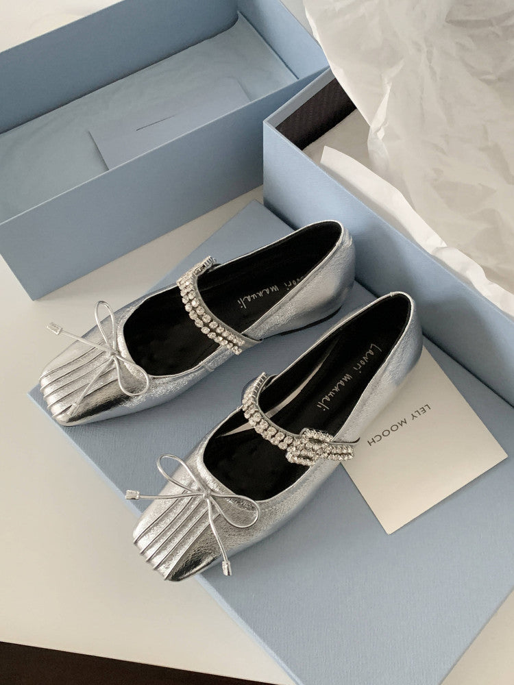 Karin Luna In Stock Spot Goods  Vintage Sweet Rhinestone One-Strap Granny Flats