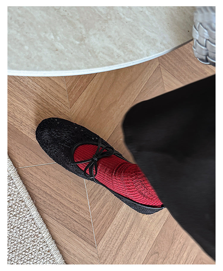 Karin Luna In Stock Spot Goods  Summer Breathable Retro Embroidered Bow Granny Shoes