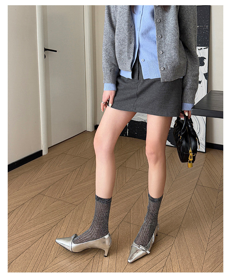 Karin Luna In Stock In Stock Retro Belt Buckle Small Square Toe Chunky Heel Single Shoes