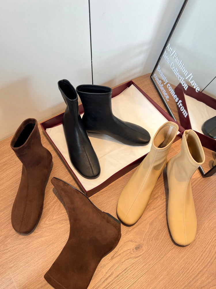 Karin Luna In Stock Spot Goods Round Toe Basic Stretch Slim Short Boots