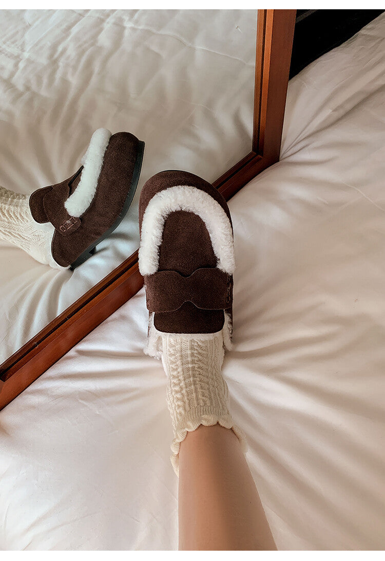 Karin Luna In Stock Look~This is such thick lamb wool Winter Atmosphere！Cowhide Leather Lamb Wool Round Toe Flat Sole Half Support！