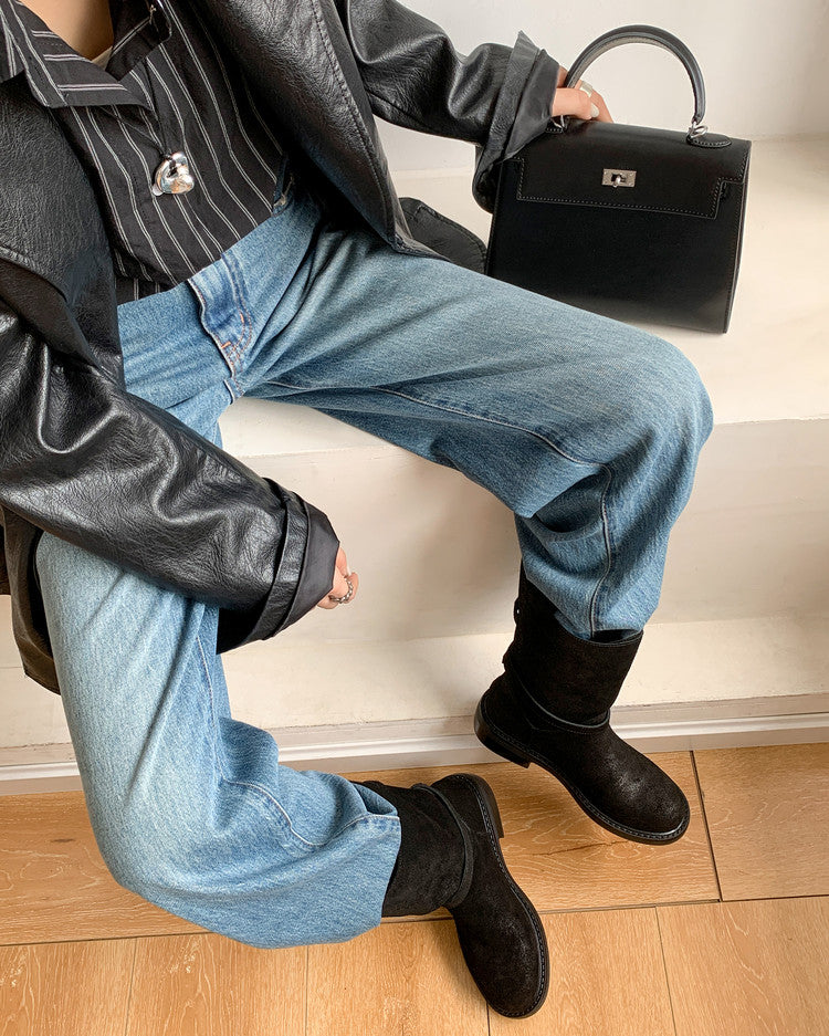 Karin Luna In Stock Spot Goods  Super textured Lazy Style Thick-Soled Ankle Boots