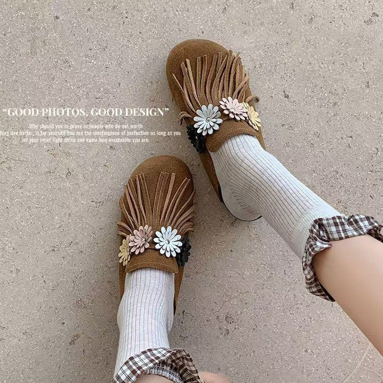 Karin Luna   Tassel Three-Dimensional Flower Thick-Soled Closed-Toe Slippers