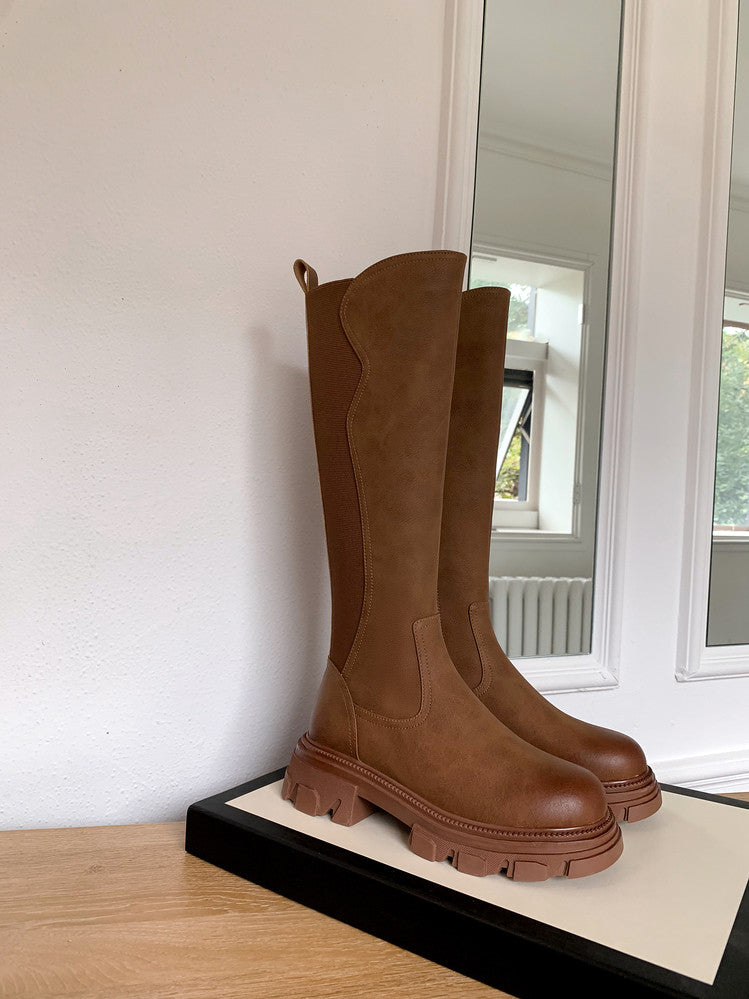 Karin Luna In Stock Versatile Irregular Stretch Fabric Long Boots