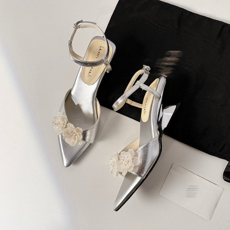 Karin Luna In Stock Spot Goods  Classic Camellia Pointed Toe Elegant Irregular Heel Sandals