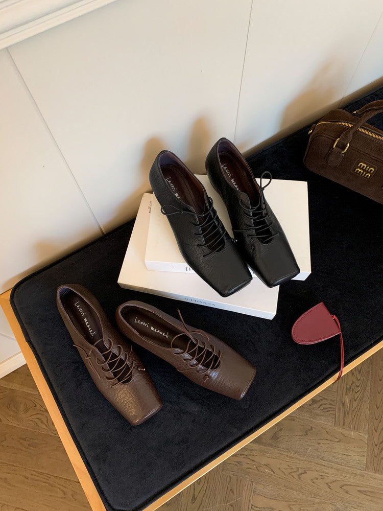 Karin Luna In Stock Spot Goods Elephant Pattern Series~Square-Toed Old Money Style Internal Height-Increasing Flats