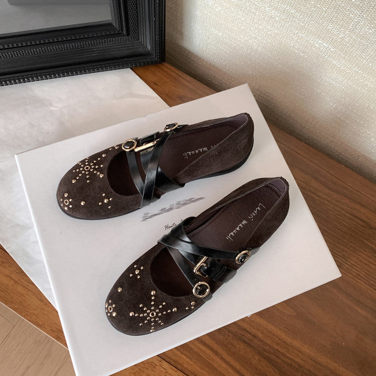 Karin Luna In Stock Spot Goods Studded Rivet Hidden Wedge Mary Jane Shoes