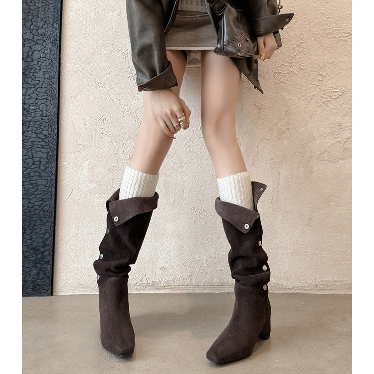 Karin Luna Bestseller Hot-Selling Hidden Buckle Lazy Style Square-Toe Height-Increasing Suede Western Boots