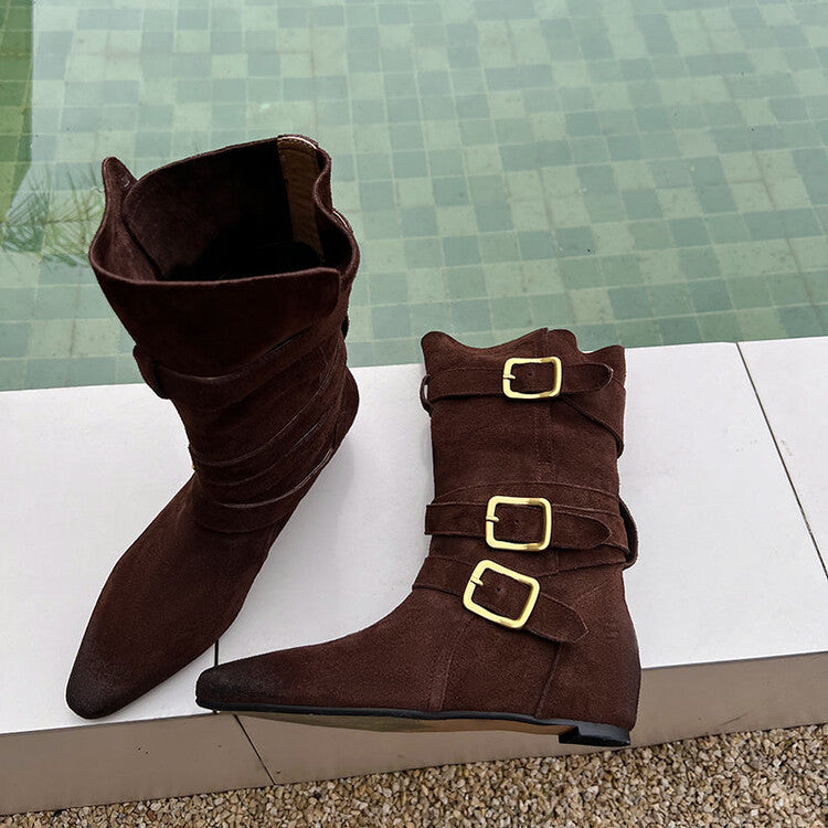 Karin Luna Cow Leather Small Square Toe Belt Buckle Fashion Boots