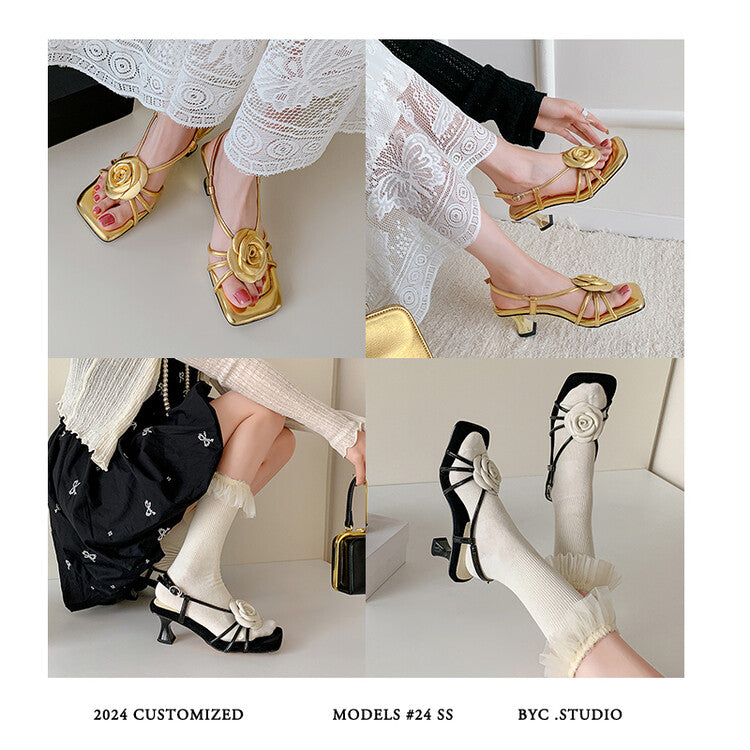 Karin Luna Exquisite Camellia ~French Retro Open-Toe Sandals