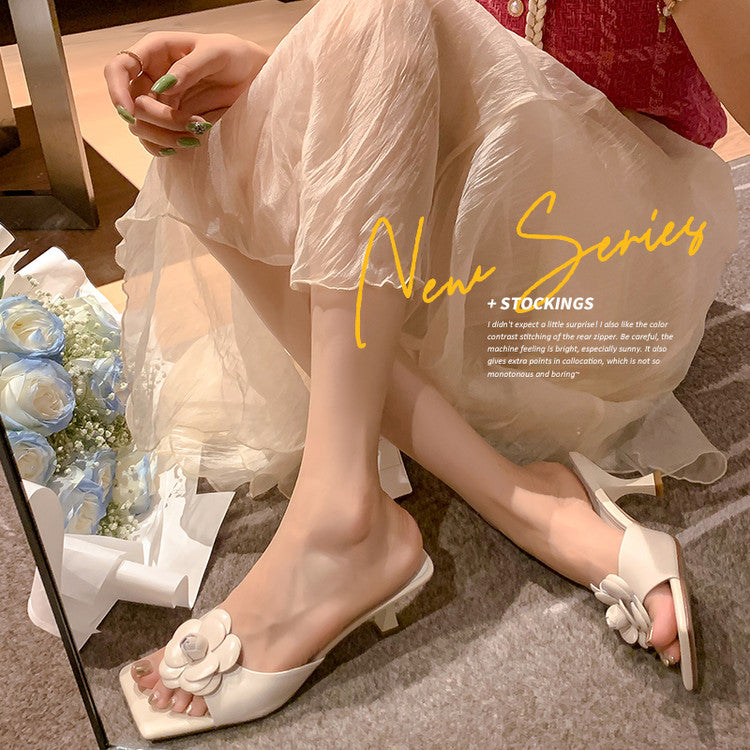 Karin Luna Flower of Wealth in the World~Says purple has a lot of charm Spot Goods Spot Goods  Three-Dimensional Camellia Elegant Sandals